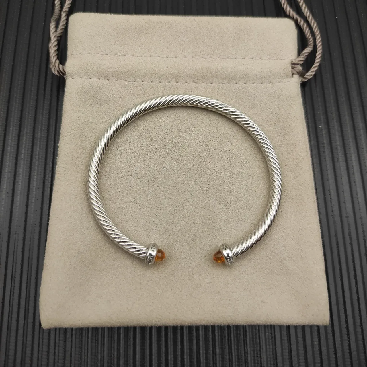 David Yurman Cable Classics Silver Orange Twisted Gemstone Terminals Bracelet 9