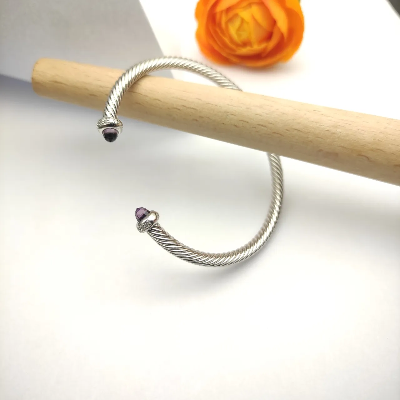 David Yurman Cable Classics Silver Purple Twisted Gemstone Terminals Bracelet 4