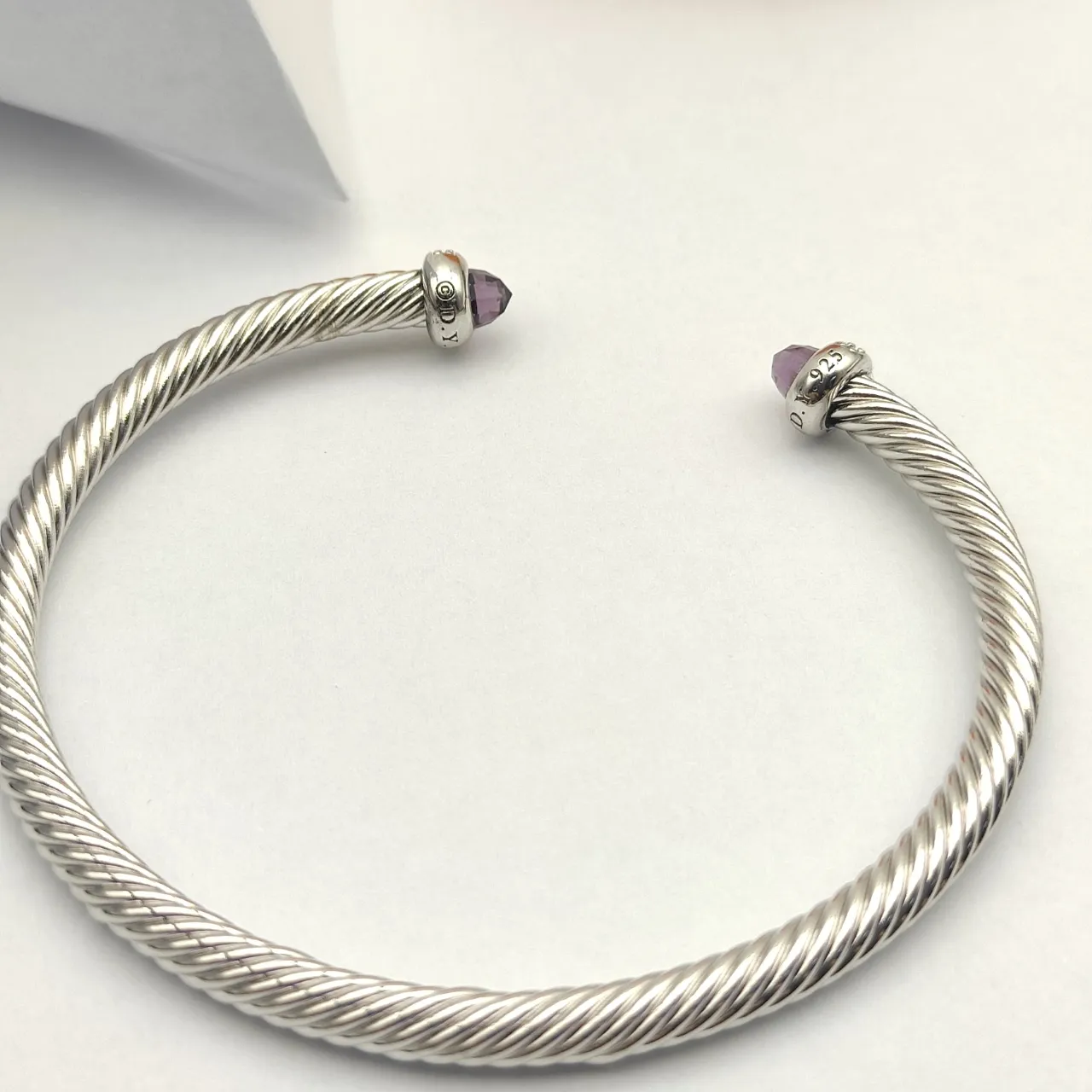 David Yurman Cable Classics Silver Purple Twisted Gemstone Terminals Bracelet 5