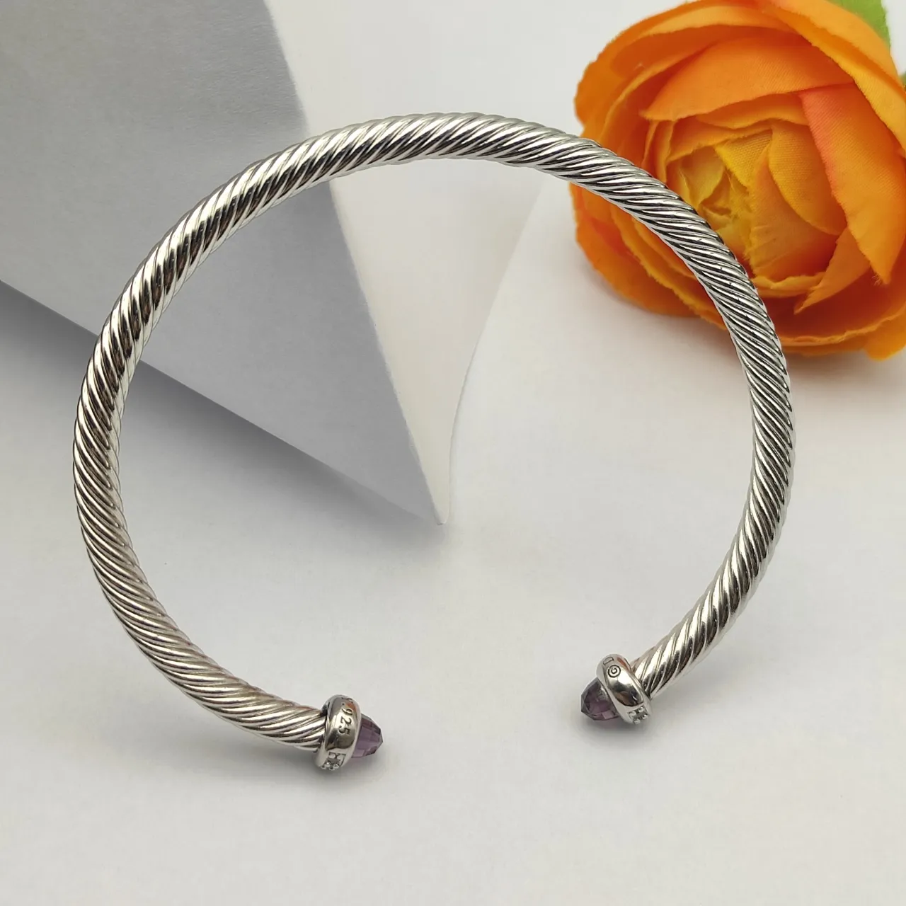 David Yurman Cable Classics Silver Purple Twisted Gemstone Terminals Bracelet 6