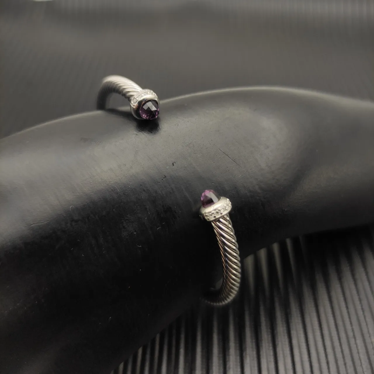 David Yurman Cable Classics Silver Purple Twisted Gemstone Terminals Bracelet 7