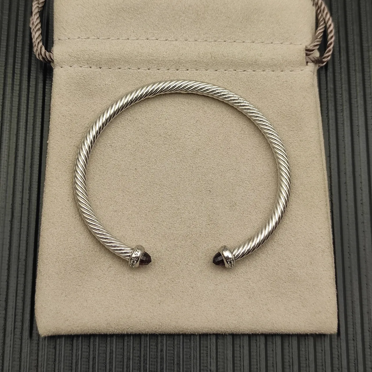 David Yurman Cable Classics Silver Purple Twisted Gemstone Terminals Bracelet 9