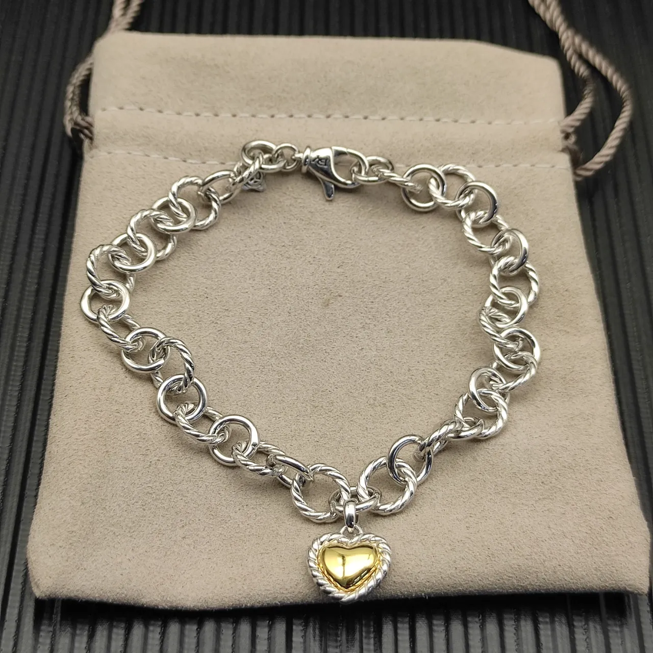 David Yurman Cable Classics Twisted Link Heart Charm Bracelet 5