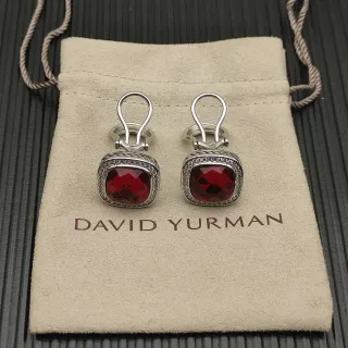 David Yurman Cushion-Cut Red Gemstone Pavé Halo Earrings