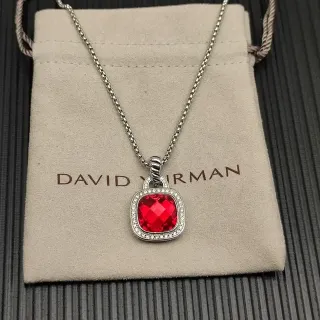 David Yurman قلادة مع حجر أحمر واضح الوجه بافيه هالو