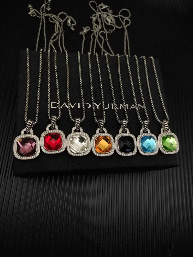 David Yurman Faceted Red Gemstone Pavé Halo Pendant Necklace 3