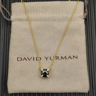 David Yurman قلادة ذهبية مع سلسلة سوداء وحجارة فاسيت