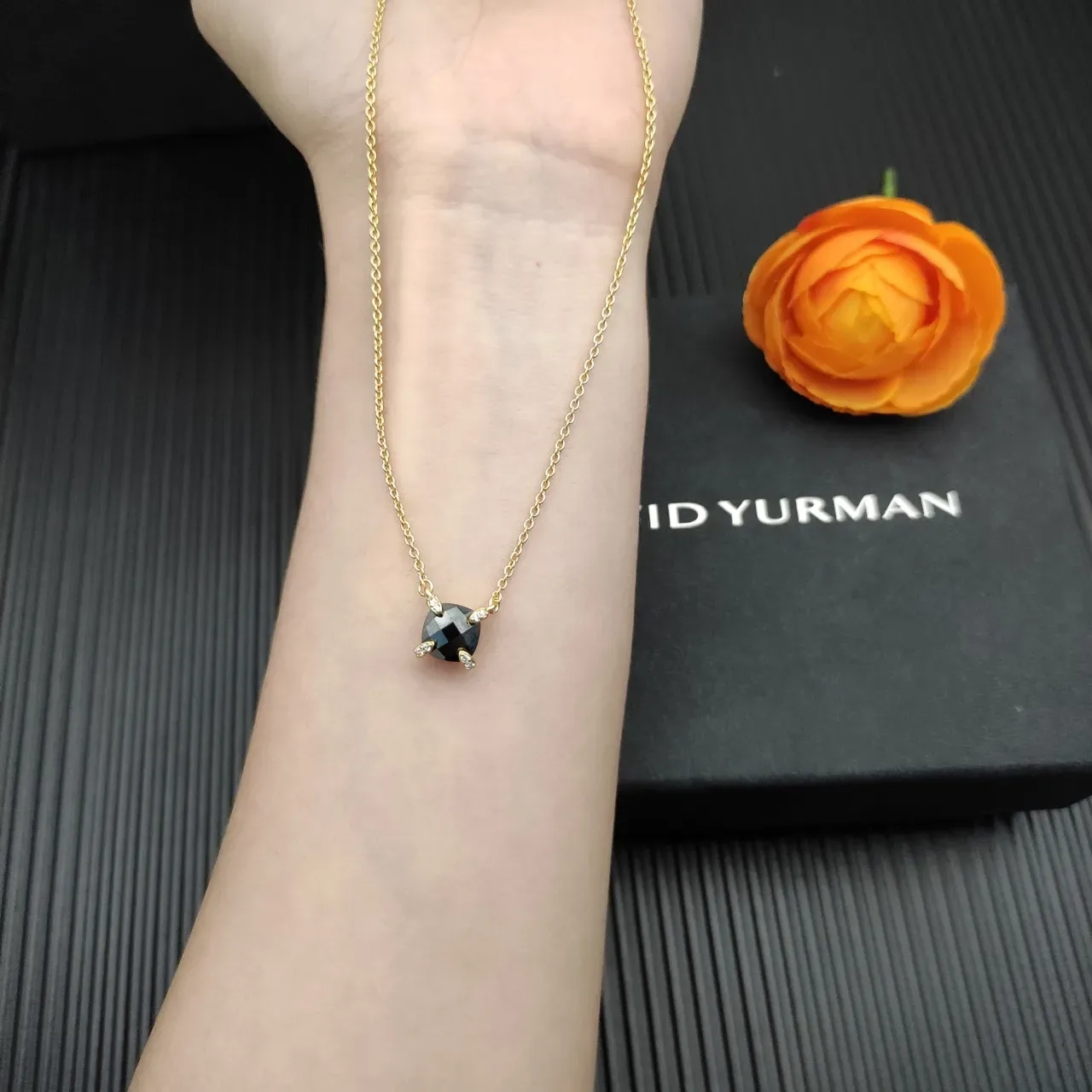 David Yurman Gold Black Chain Faceted Stone Necklace 4
