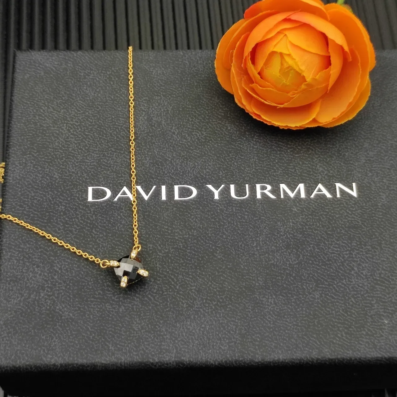 David Yurman Gold Black Chain Faceted Stone Necklace 5