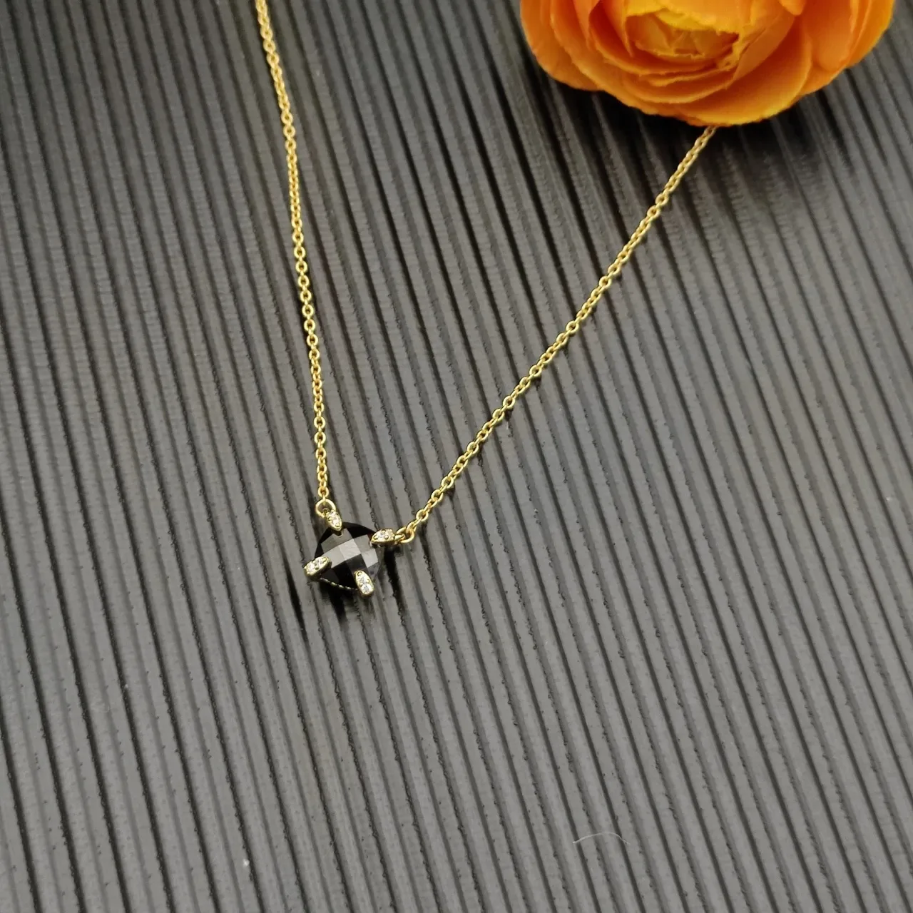 David Yurman Gold Black Chain Faceted Stone Necklace 6