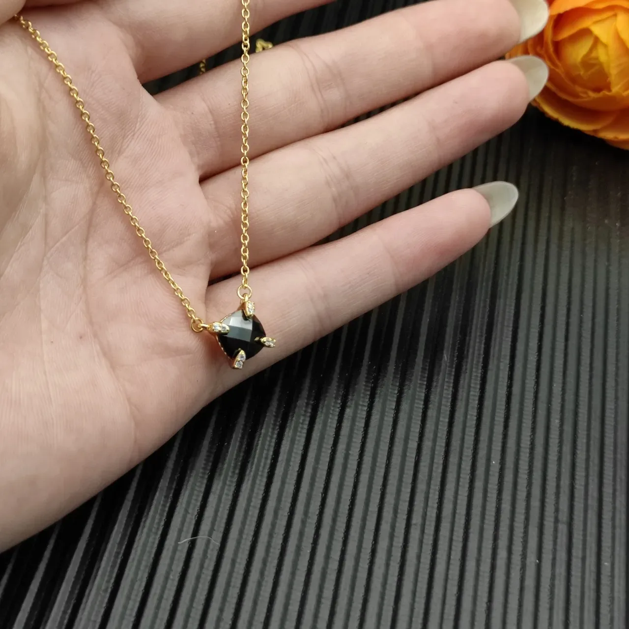 David Yurman Gold Black Chain Faceted Stone Necklace 8