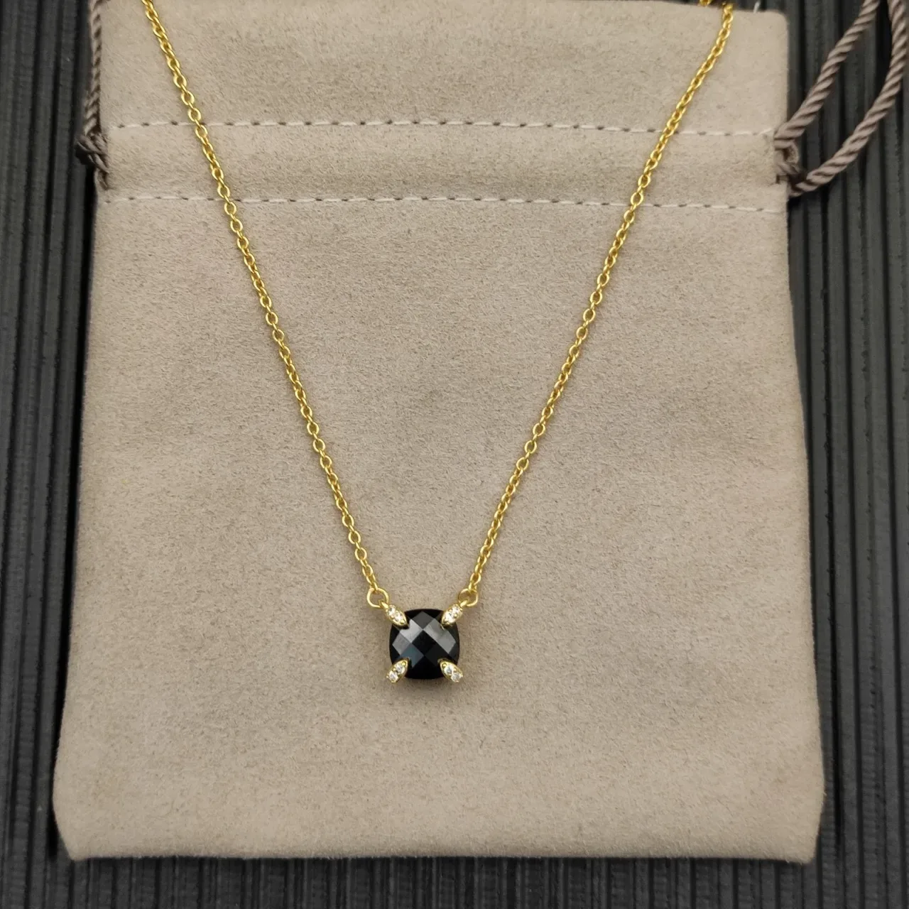 David Yurman Gold Black Chain Faceted Stone Necklace 9