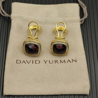 David Yurman Gold-Tone Cushion-Cut Garnet Pavé Halo Earrings