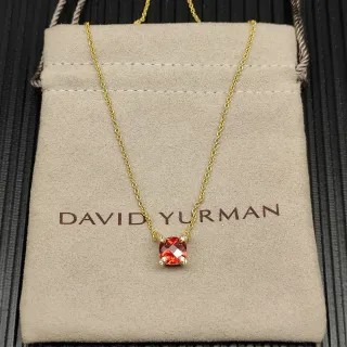 David Yurman سلسلة ذهب أحمر حجر كريم مقصوص مربع قلادة