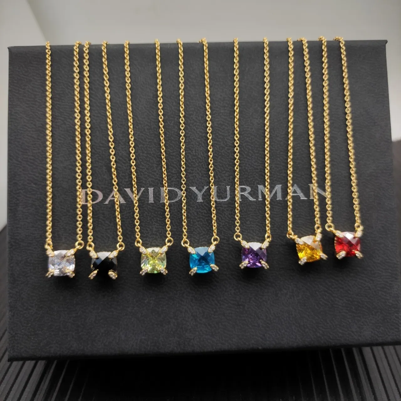 David Yurman Red Gold Chain Square-Cut Gemstone Necklace 2