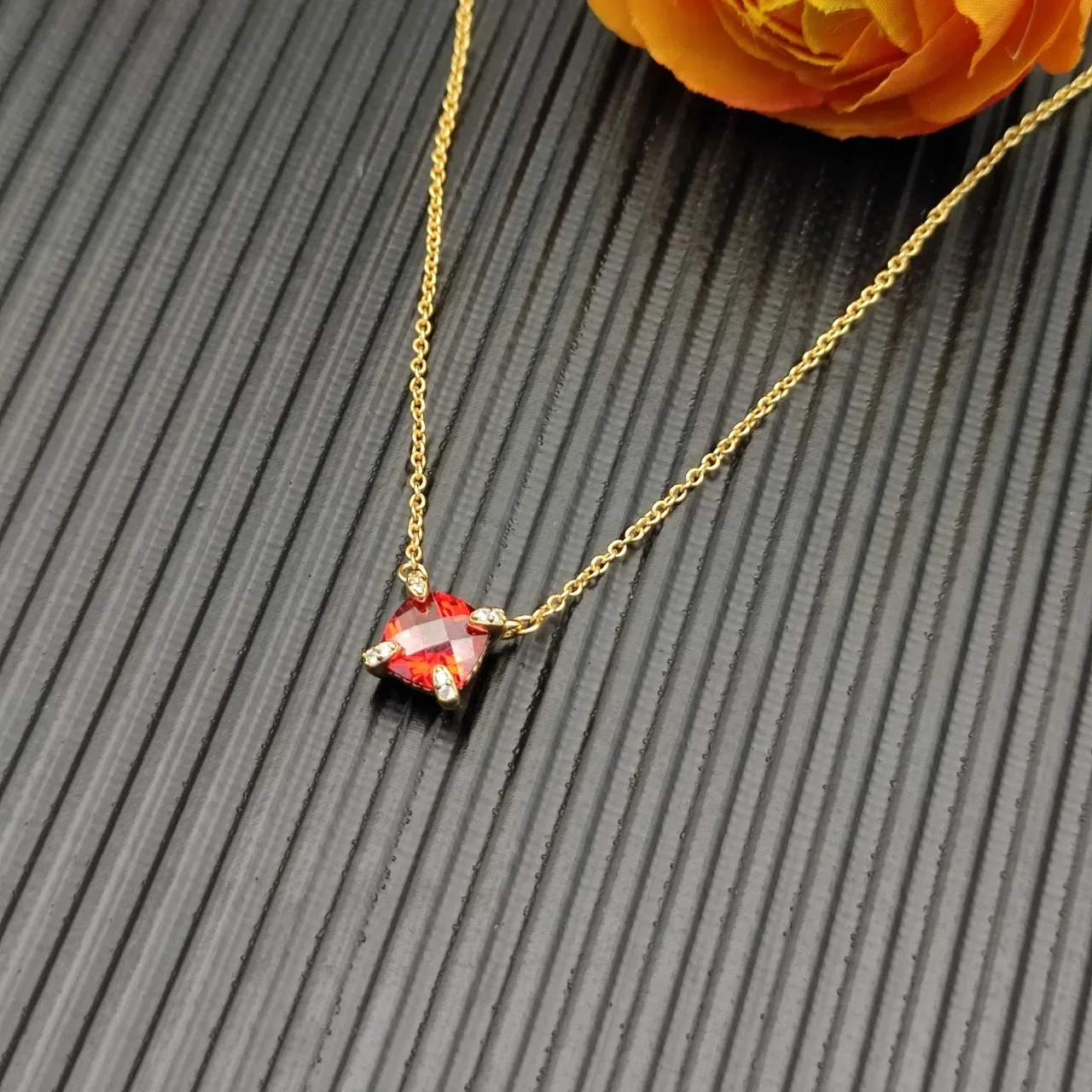 David Yurman Red Gold Chain Square-Cut Gemstone Necklace 6