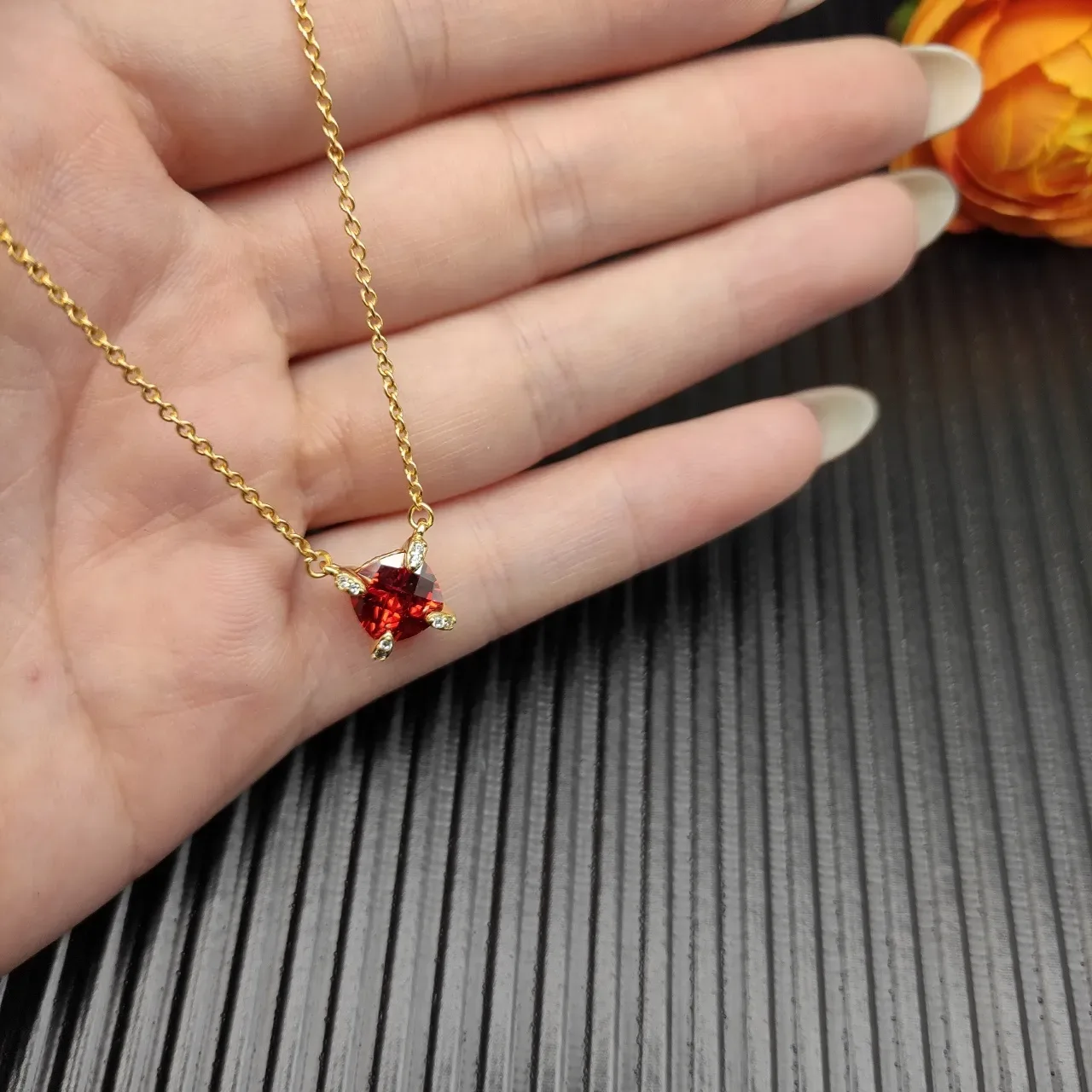 David Yurman Red Gold Chain Square-Cut Gemstone Necklace 8
