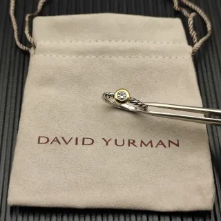 David Yurman Silver Gold Twisted Cable Band Single Bezel-Set Round Stone Ring
