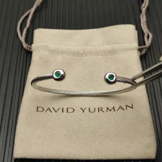 David Yurman Plata Verde Construcción de Cable-Twist Marco Gemas Redondas Pulsera