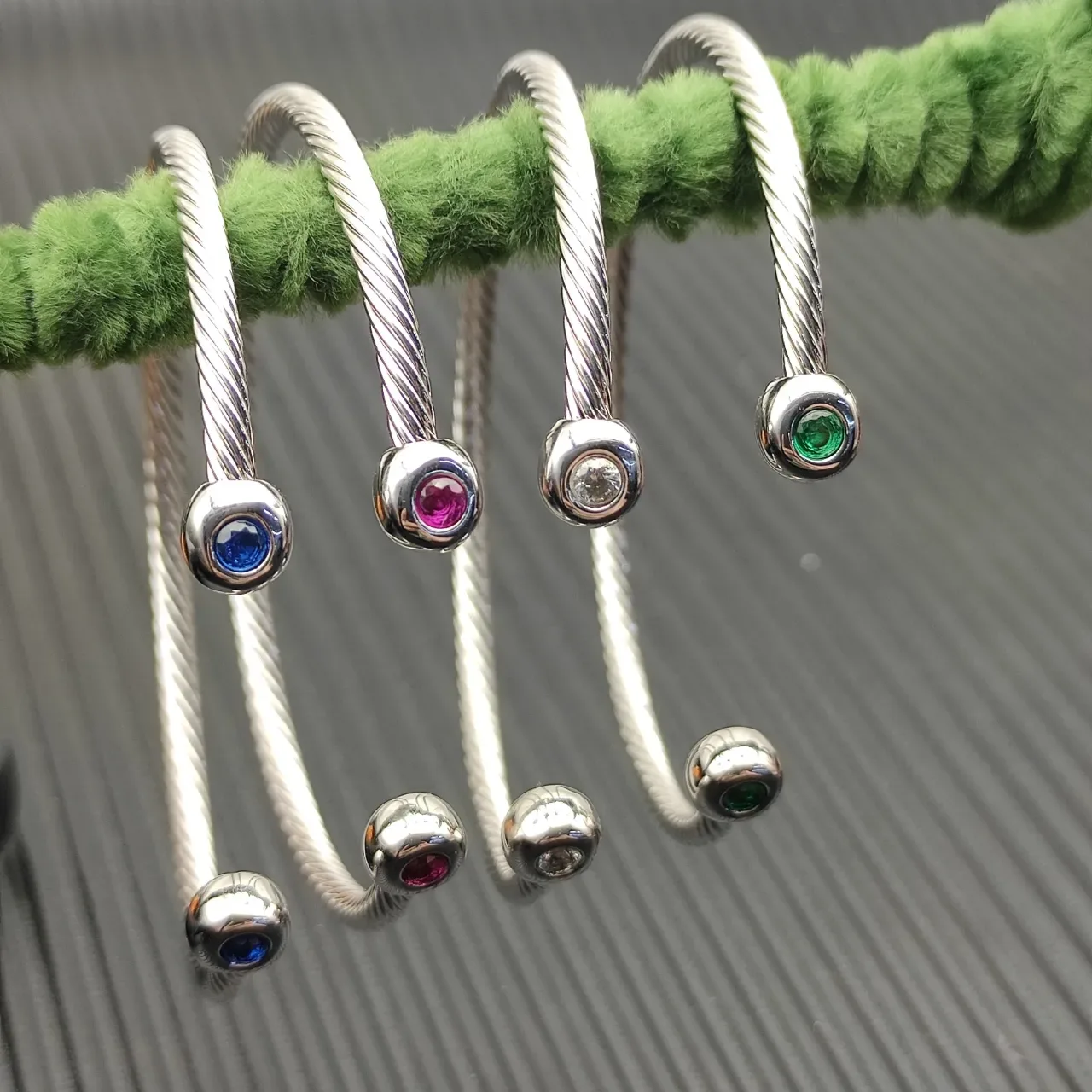 David Yurman Silver Transparent Twisted Cable Spherical End Caps Bracelet 5