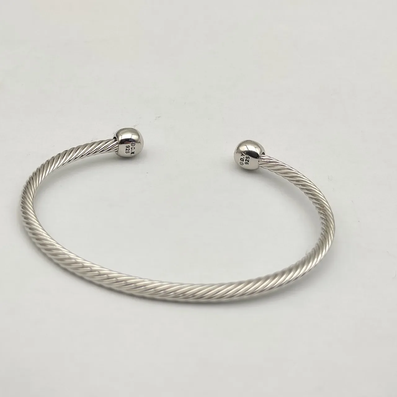 David Yurman Silver Transparent Twisted Cable Spherical End Caps Bracelet 6