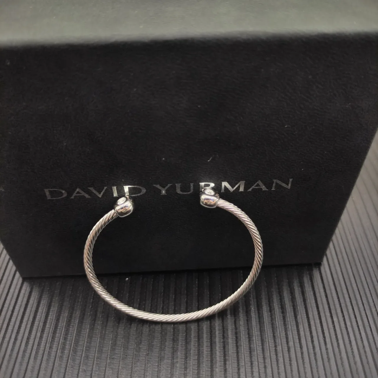 David Yurman Silver Transparent Twisted Cable Spherical End Caps Bracelet 7
