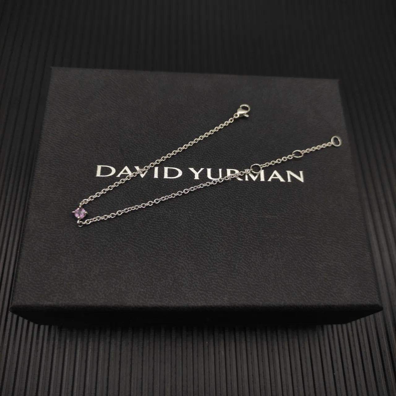 David Yurman Single Faceted Purple Gemstone Silver Chain Bracelet 6