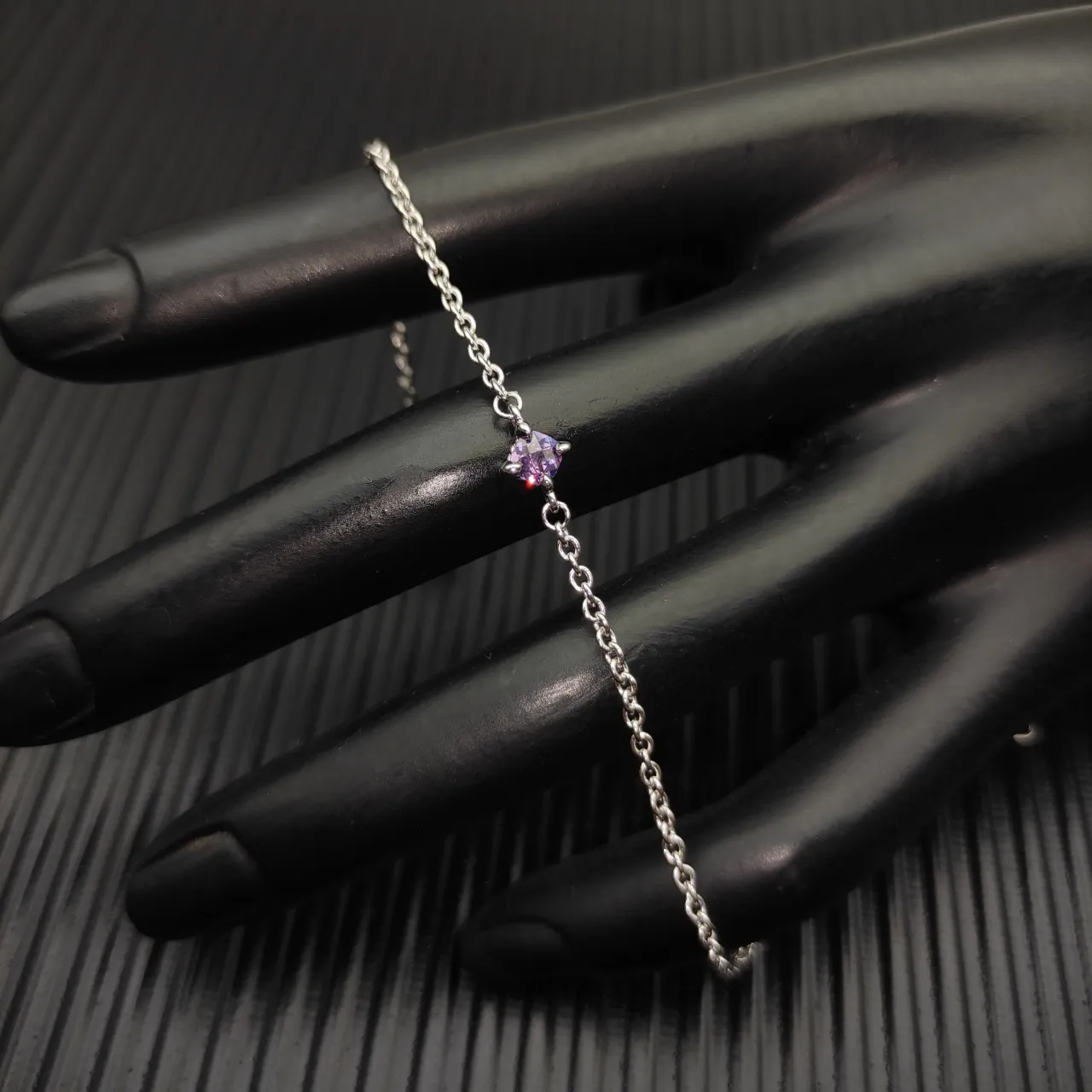 David Yurman Single Faceted Purple Gemstone Silver Chain Bracelet 7