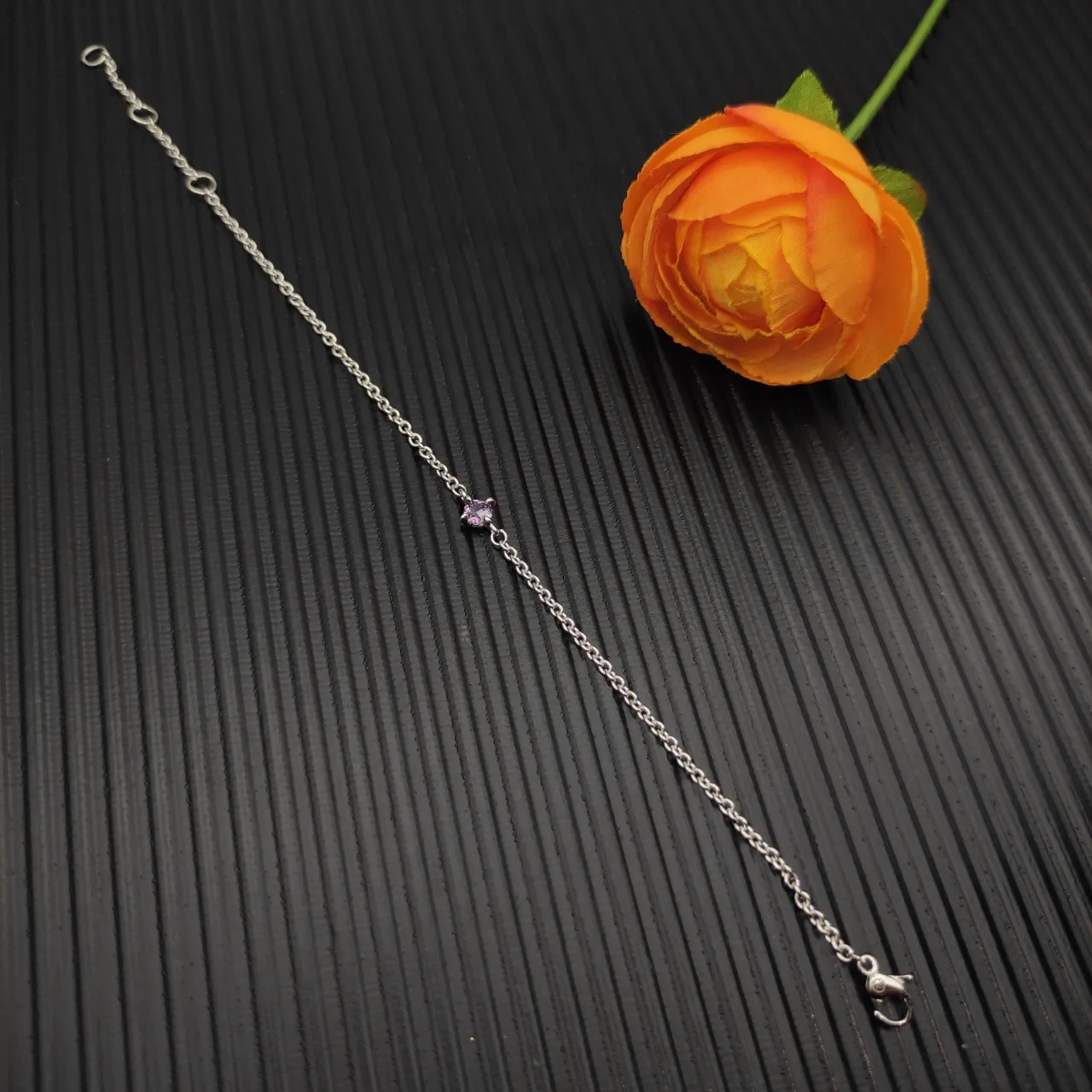 David Yurman Single Faceted Purple Gemstone Silver Chain Bracelet 8