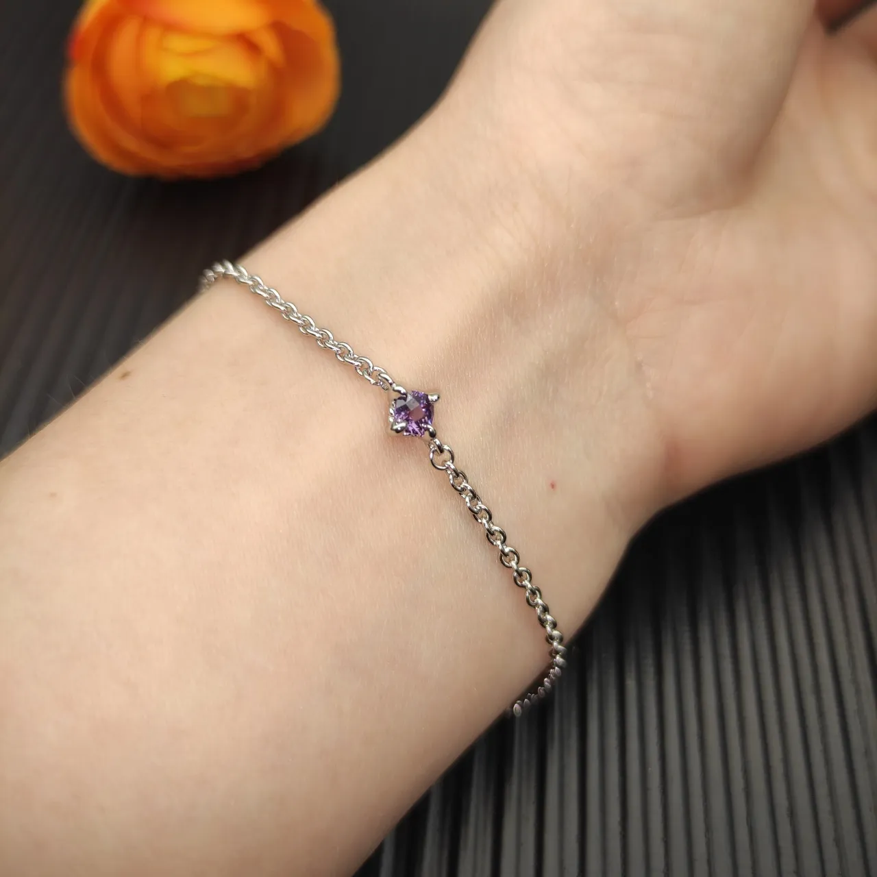 David Yurman Single Faceted Purple Gemstone Silver Chain Bracelet 9
