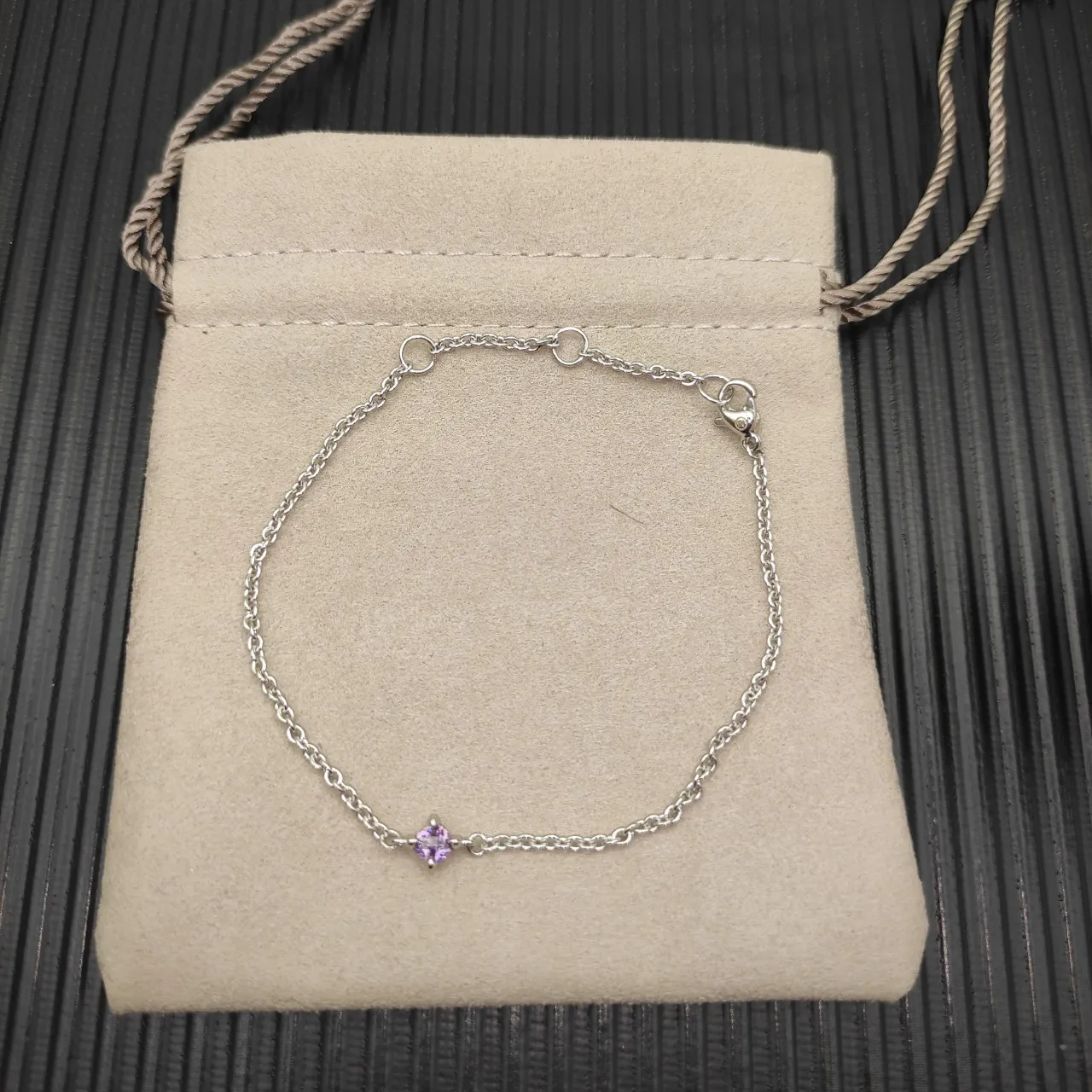 David Yurman Single Faceted Purple Gemstone Silver Chain Bracelet 10