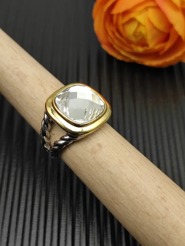 David Yurman Two-Tone Cushion-Cut Stone Ring 8