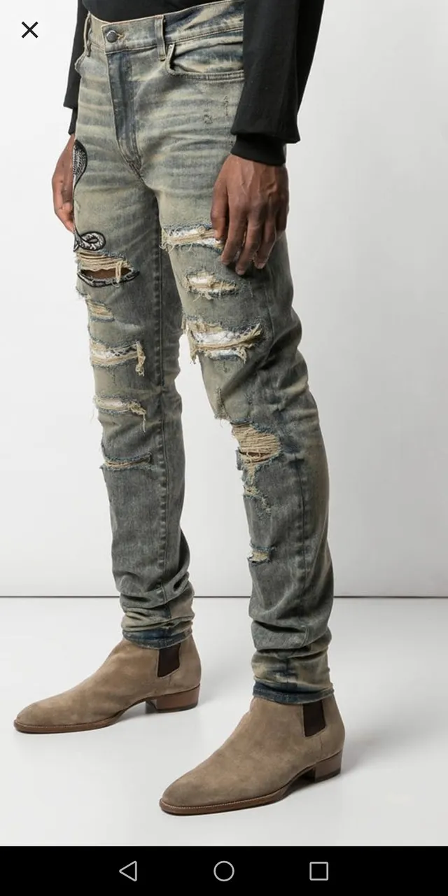 Distressed Acid-Wash Embroidered Snake Slim-Fit Jeans 3