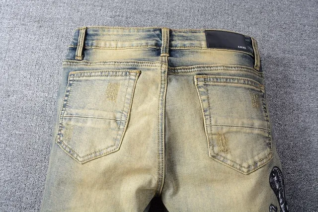 Distressed Acid-Wash Embroidered Snake Slim-Fit Jeans 9