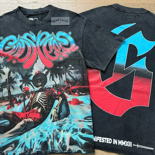 Distressed Black Double-Sided Graphic Print Oversized T-Shirt 4