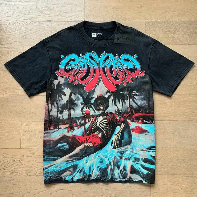 Distressed Black Double-Sided Graphic Print Oversized T-Shirt 5
