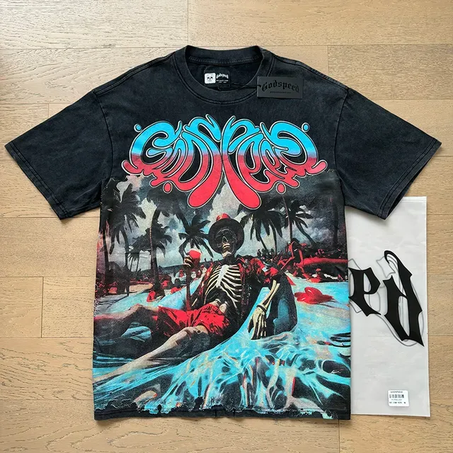 Distressed Black Double-Sided Graphic Print Oversized T-Shirt 6