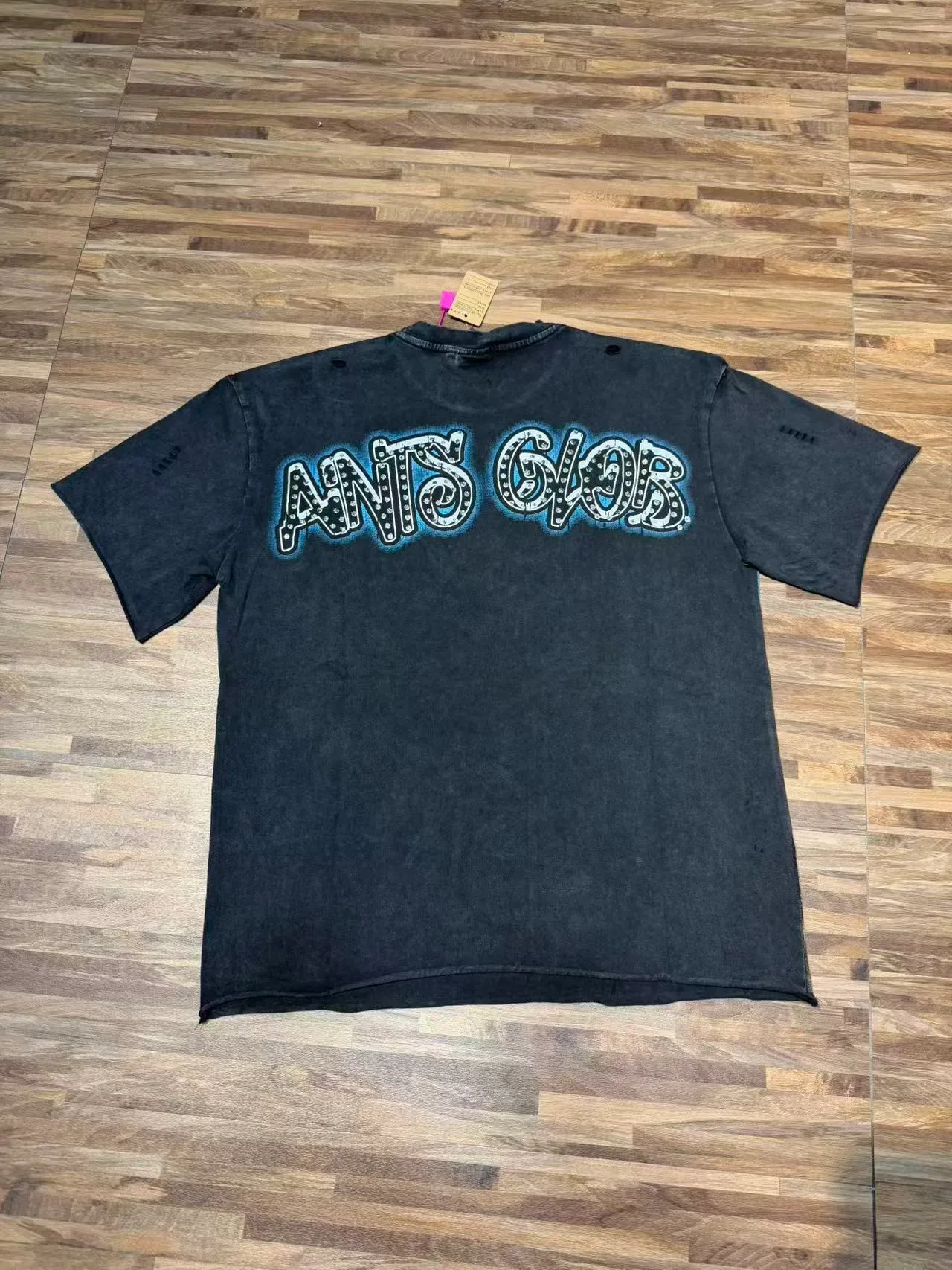 Distressed Black Graphic-Print Oversized T-Shirt 3