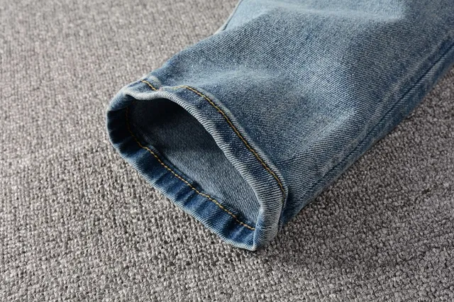 Distressed Light-Wash Blue Embroidered Slim-Fit Jeans 3