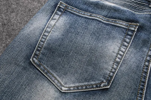 Distressed Moto-Panelled Blue Denim Jeans 5