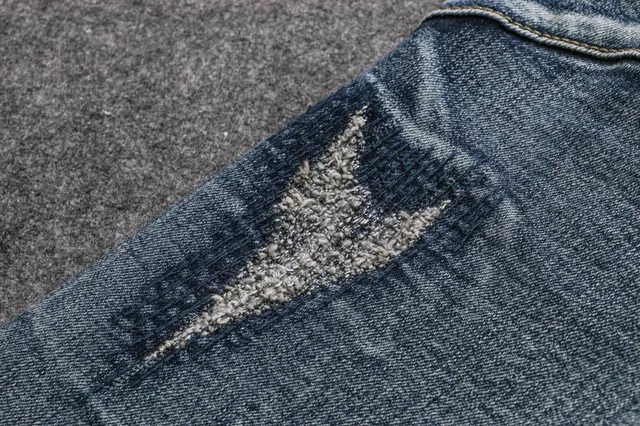 Distressed Moto-Panelled Blue Denim Jeans 7