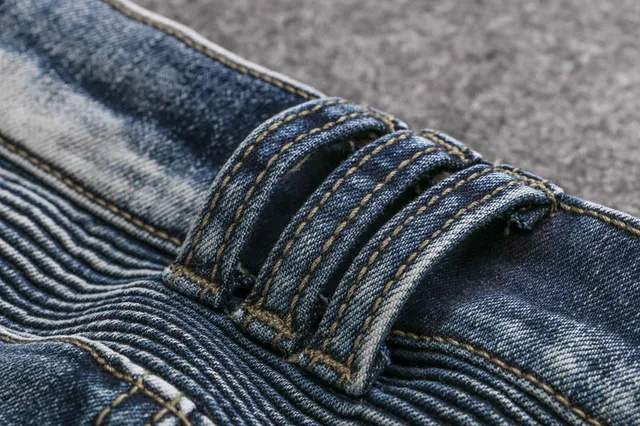 Distressed Moto-Panelled Blue Denim Jeans 11