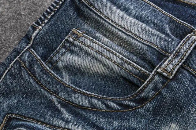 Distressed Moto-Panelled Blue Denim Jeans 13