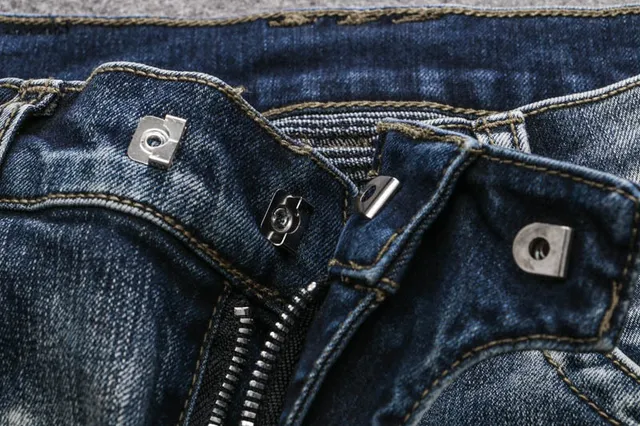 Distressed Moto-Panelled Blue Denim Jeans 15