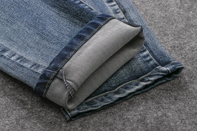 Distressed Moto-Panelled Blue Denim Jeans 16