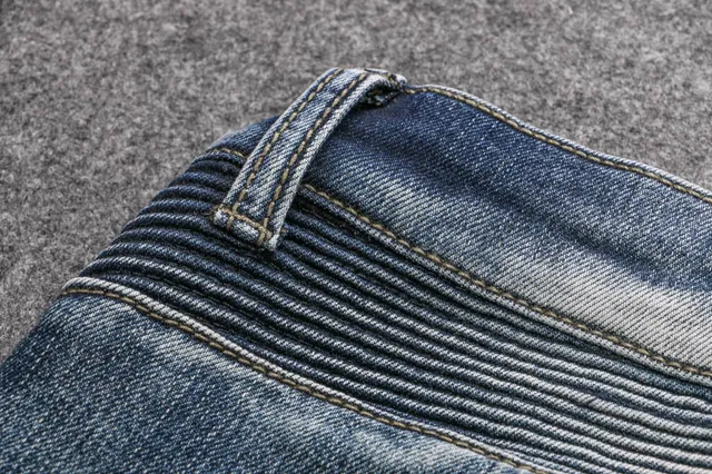 Distressed Moto-Panelled Blue Denim Jeans 17