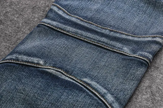 Distressed Moto-Panelled Blue Denim Jeans 18