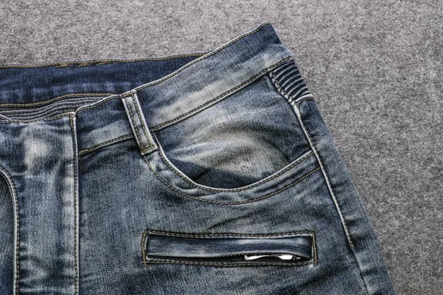 Distressed Moto-Panelled Blue Denim Jeans 19