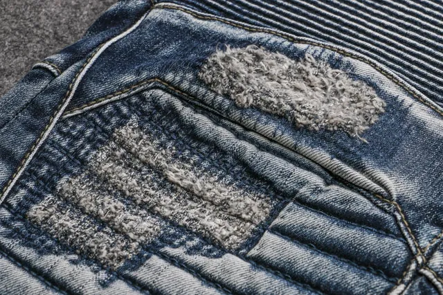 Distressed Moto-Panelled Blue Denim Jeans 20
