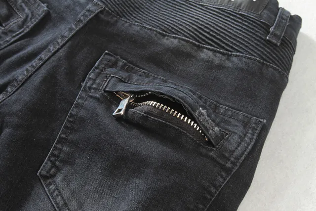 Distressed Moto-Panelled Slim-Fit Black Jeans 3